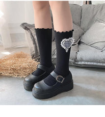 Ruffle heart applique long socks