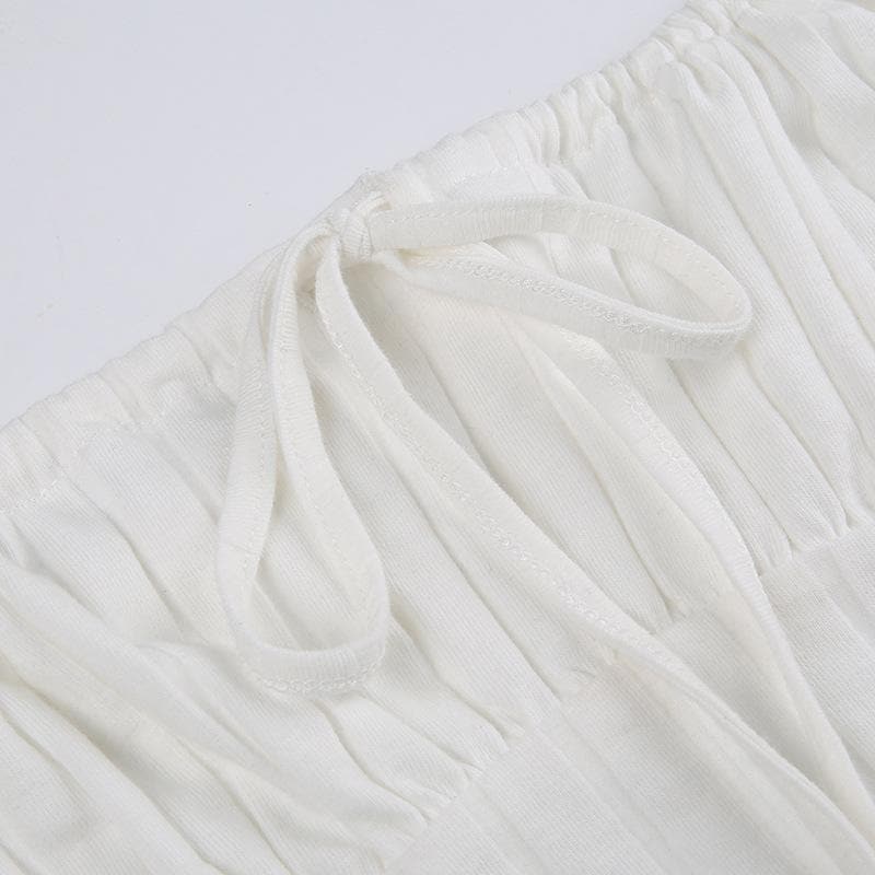 Pleated sleeveless drawstring solid backless self tie crop top