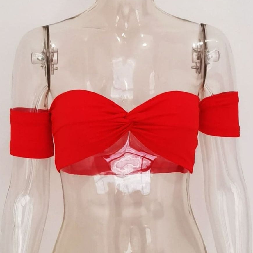 Off shoulder solid knotted tube top