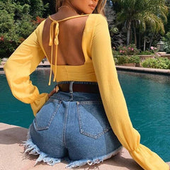 Justice Solid Flounce Sleeve Crop Top