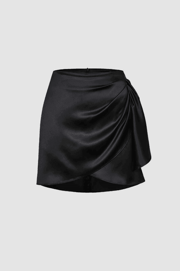 Knot Side Satin Wrap Mini Skirt