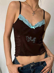 Lace Rhinestone Decor Pleated Design Cami Top