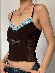 Lace Rhinestone Decor Pleated Design Cami Top