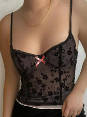 Lace See Through Bow Decor Cami Top