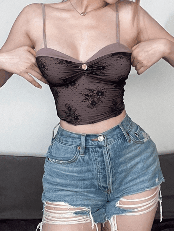 Lace Stitching Crop Cami Top