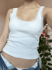 Lace Trim White Cropped Tank Top