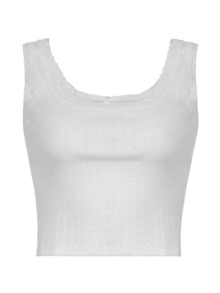 Lace Trim White Cropped Tank Top