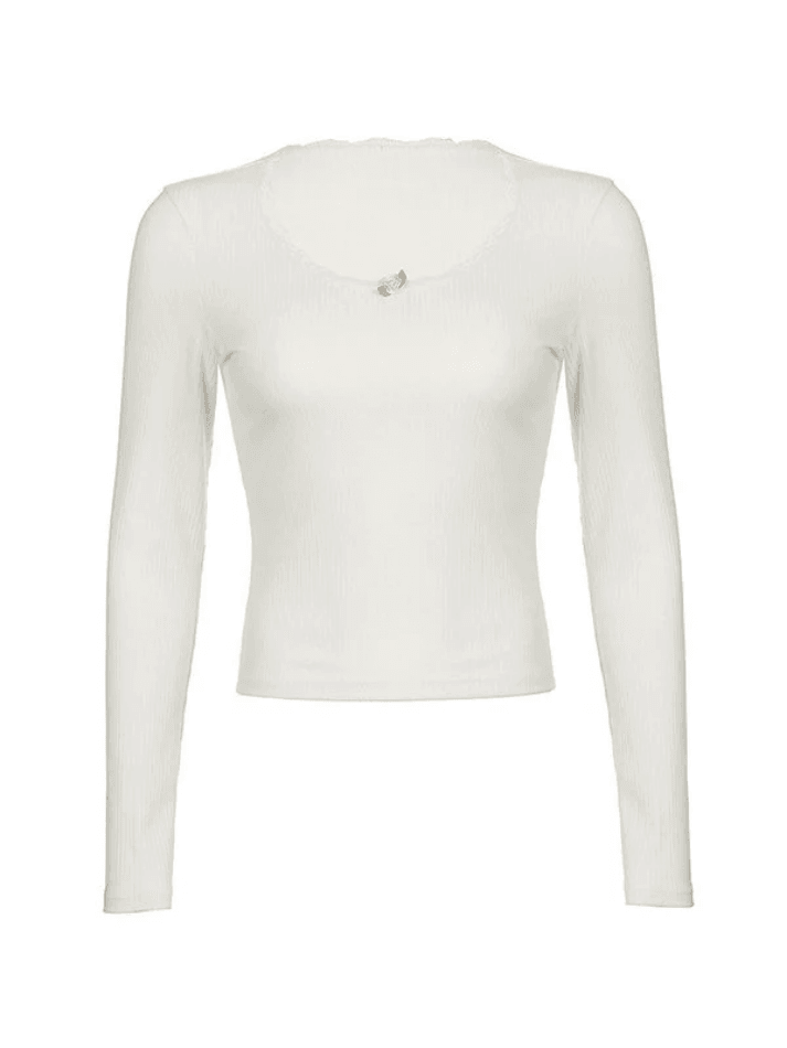 White Rib Knit Top Lace Trim White Ribbed Knit Top – Suncoy