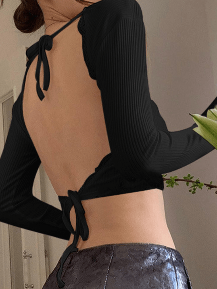 Lace Up Backless Crop Knit Top