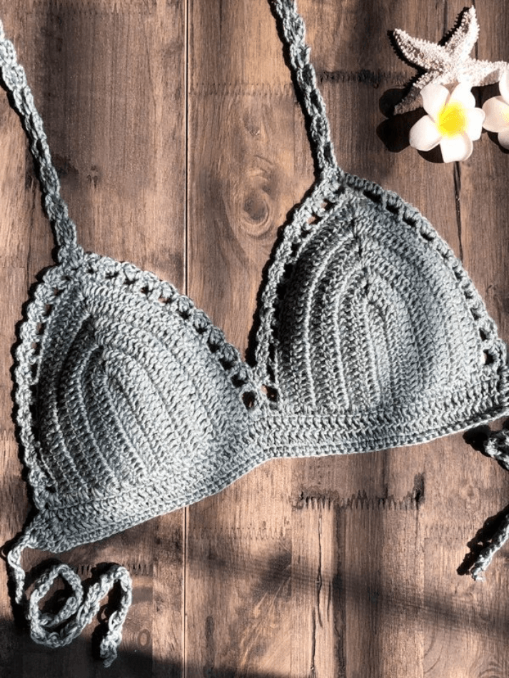 Lace Up Crochet Knitted Bikini Top