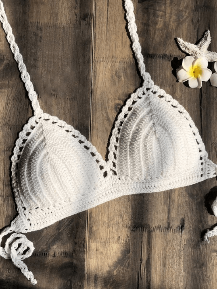 Lace Up Crochet Knitted Bikini Top