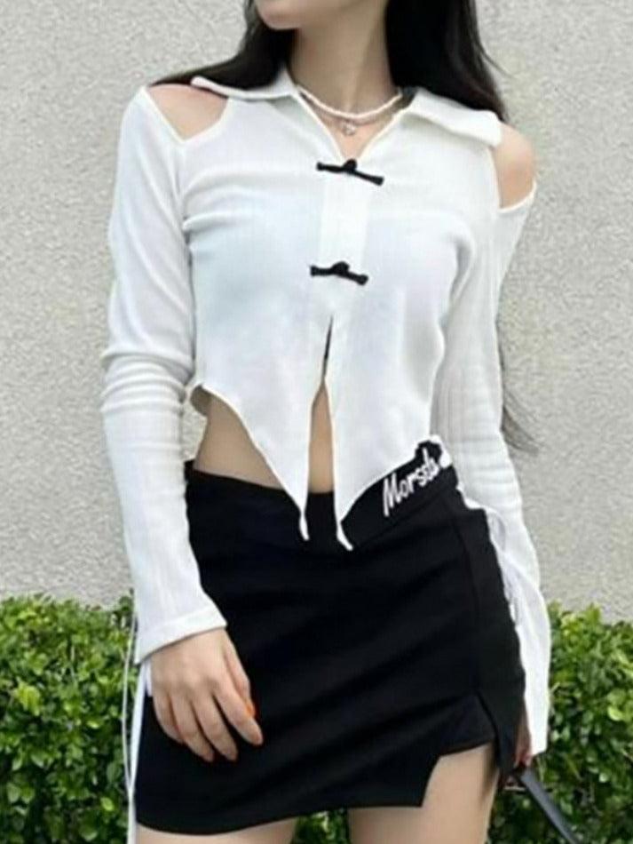 Lapel Cutout Irregular Hem Knit