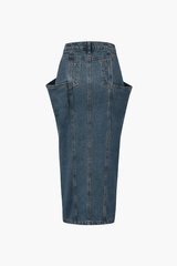 Large Pocket Slit Denim Skirt