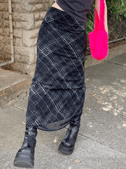 Layered Checked Midi Skirt