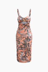 Leaves Print Cut Out Midi Dress