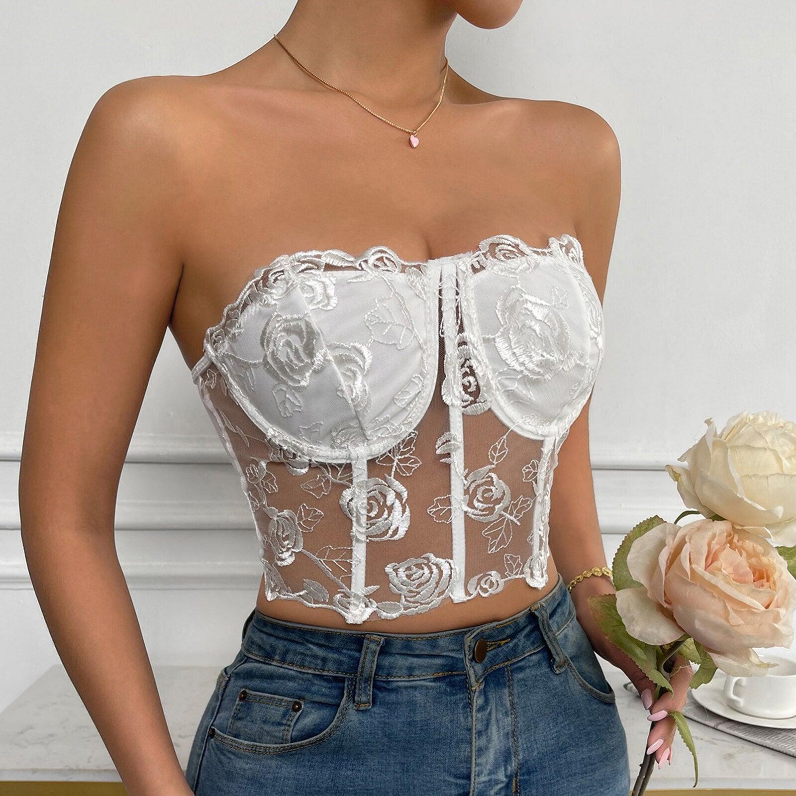 Lorraine Embroidered Floral Lace Corset Top
