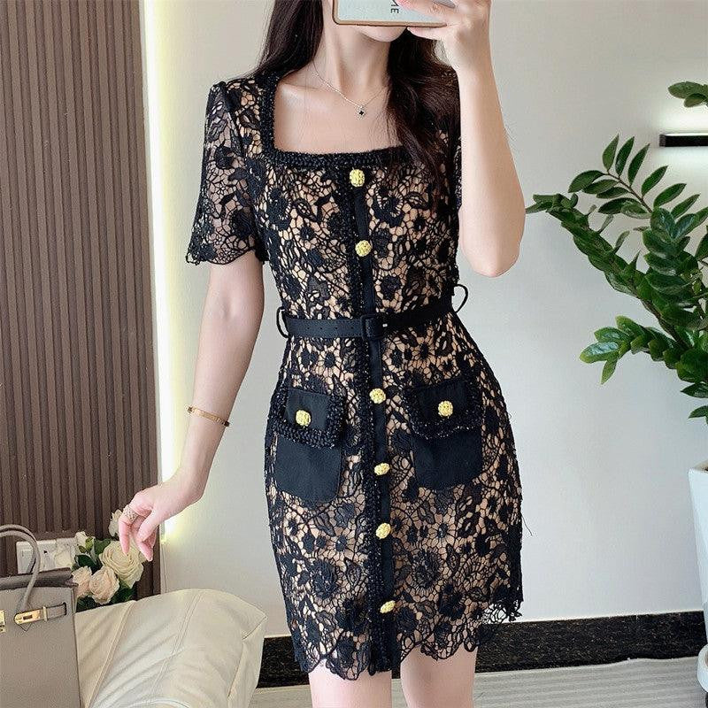 Macy Square Neck Lace Mini Dress