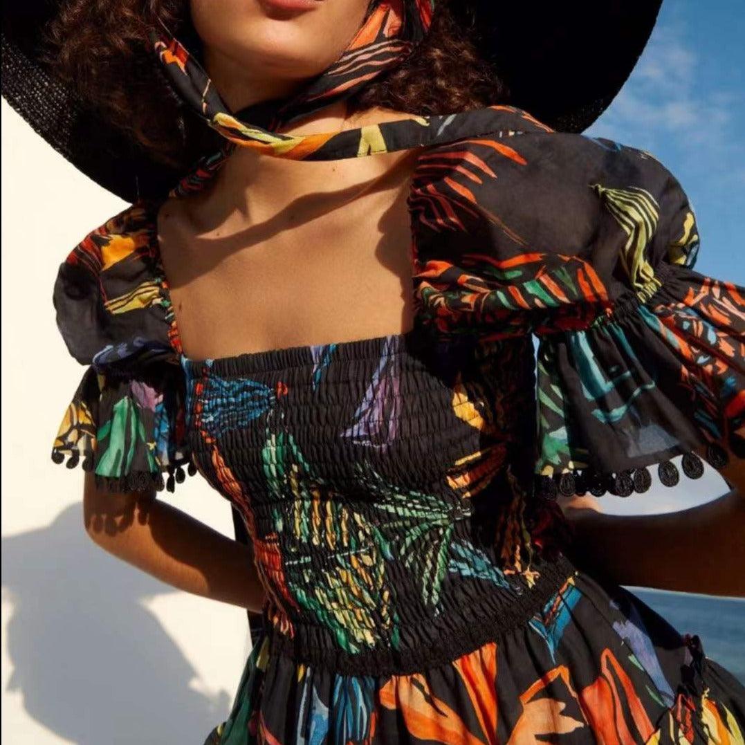 Mila Allover Print Puff Sleeve Crop Top & Pleated Skirt Set