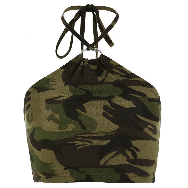 Nia Halter Neck Camo Crop Top