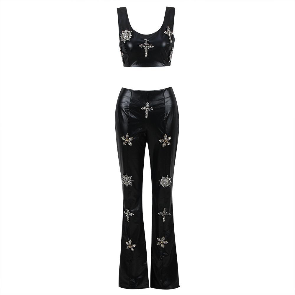 Paula Sleeveless Top & Flared Crystal Embellishment Pants Set