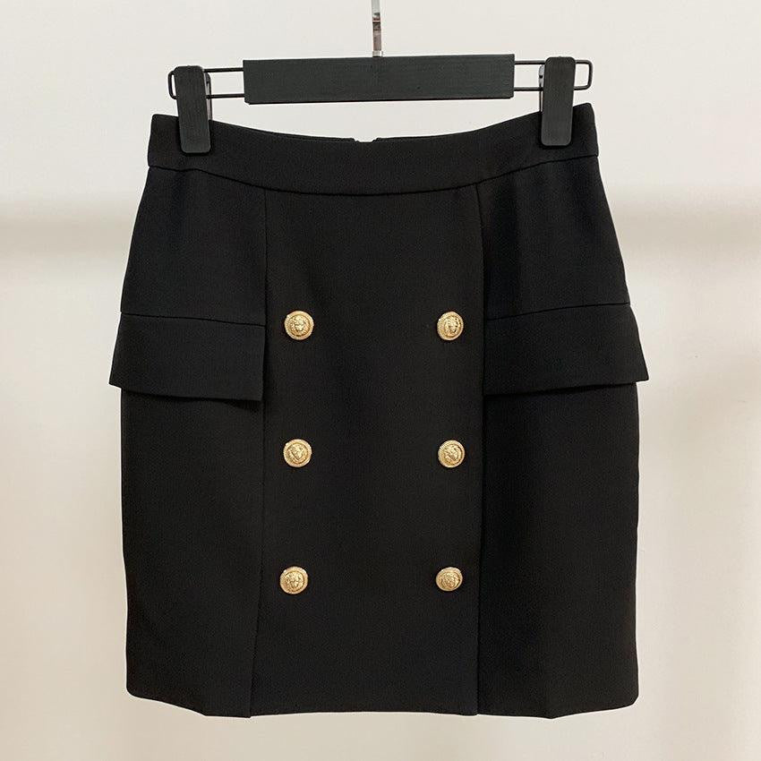 Peyton Solid Button Design Skirt