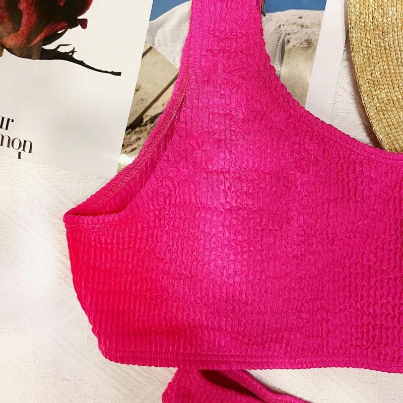 One shoulder textured irregular solid bikini swimwear