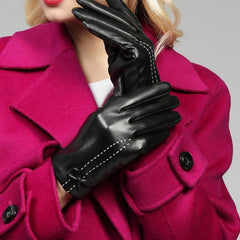 Touch screen fleece PU gloves