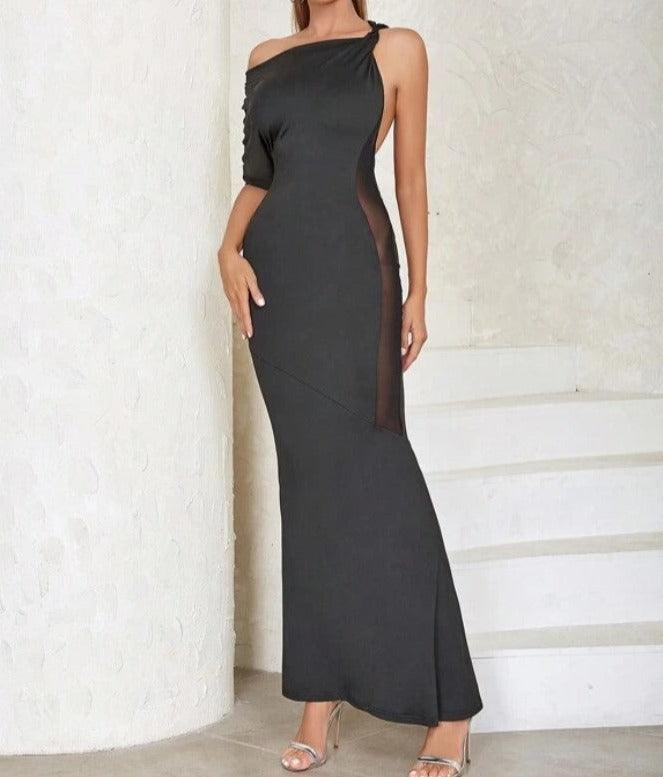 Raina Asymmetrical Neck Batwing Sleeve Mermaid Hem Dress