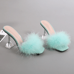 Rowan Peep Toe Fur Transparent High Heel Sandals