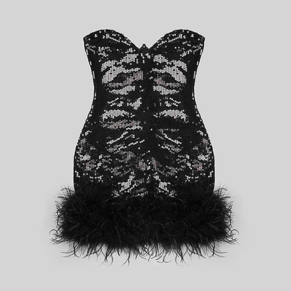 Ruth Strapless Bustier Feather Hem Mini Dress