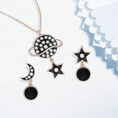 Tammy Stylish Star Moon Rhinestones Earrings Gold Necklace Stellar Set