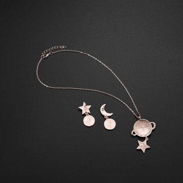 Tammy Stylish Star Moon Rhinestones Earrings Gold Necklace Stellar Set