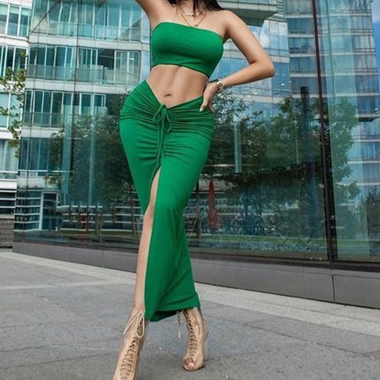 Tiahna Bandeau Top & Slit Front Skirt Set