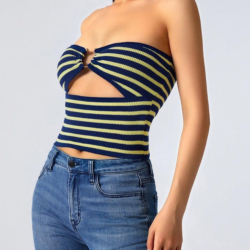 Toni Hoop Linked Hollow Out Strapless Top with Loop