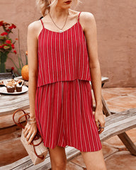 Striped Suspenders Jumpsuit Casual Shorts Rompers