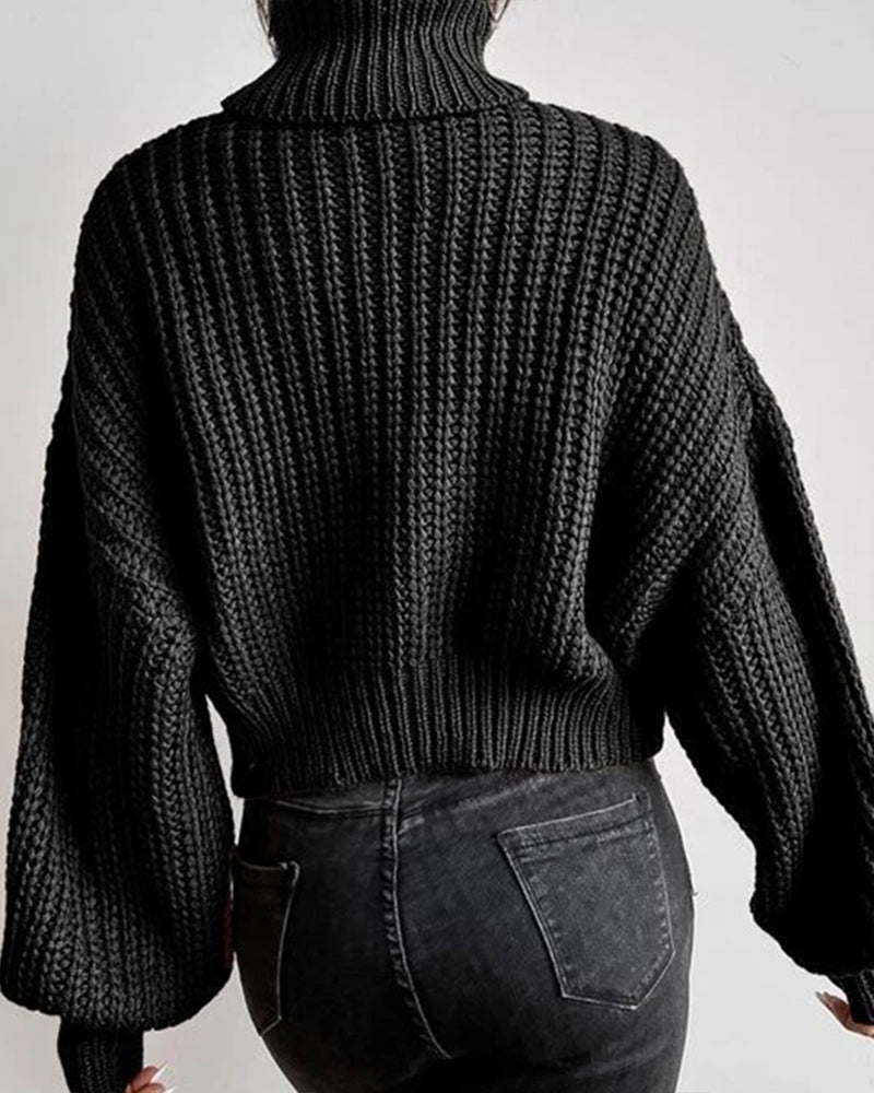 Rolled Neck Drop Shoulder Sweater