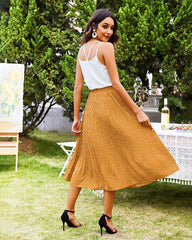 Women's Midi Skirts Elastic High Waist Skirt Polka Dot Casual Pleated Skirt with Pockets - Zeagoo (Us Only)