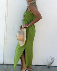 Casual Slim Fit Sleeveless Split Dresses