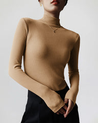 Velvet Half Turtleneck Long Sleeve Thread Slim-fit Base T-shirt