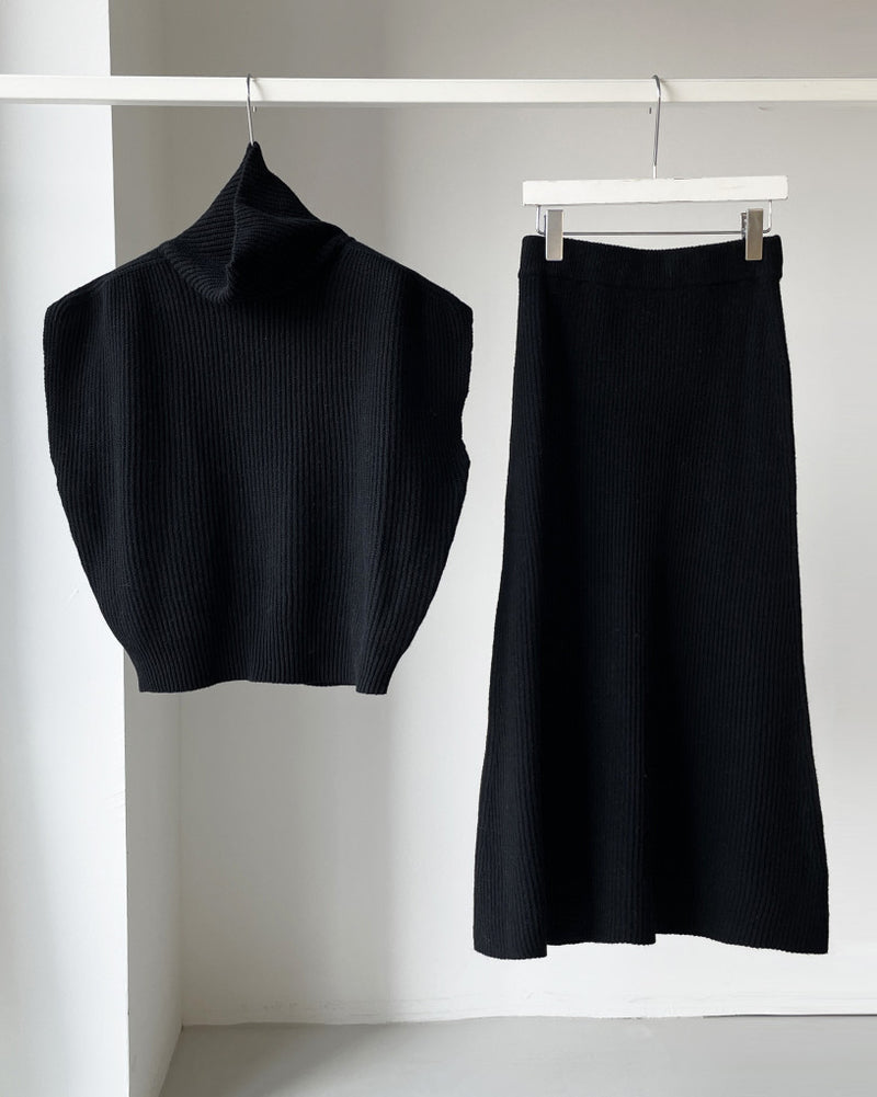 Casual Two-piece Outfits Turtleneck Sleeveless Sweater Vest and Mid-length Skirts Sets