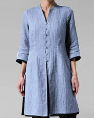 Vintage 3/4 Sleeve Single-breasted Irregular Hem Tunic Top Long Shirt Dress