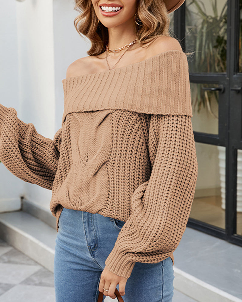 Knit Off-The-Shoulder Slim Soft Long Sleeve Pullover Sweater