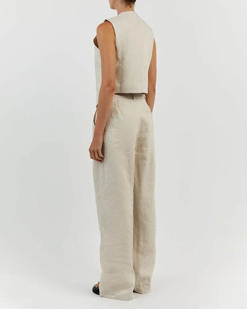 Classic Linen Vest and Wide Leg Pants Set