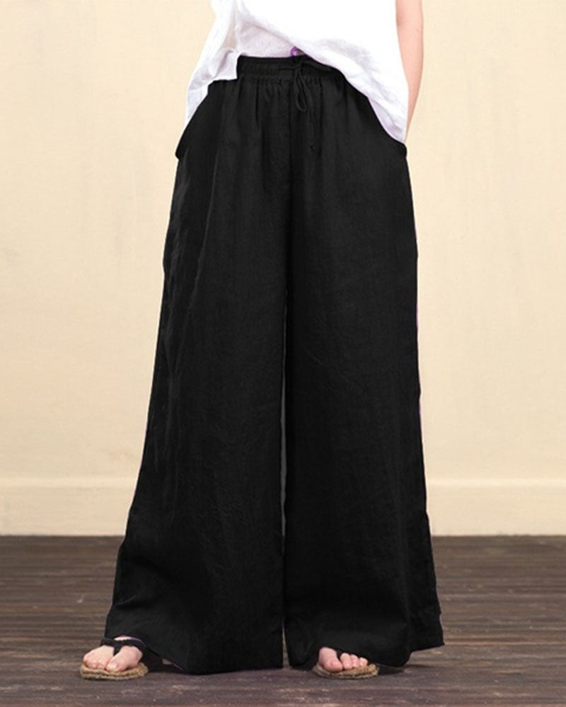 Casual Loose Women Trouser Oversize Pockets Wide Leg Pants