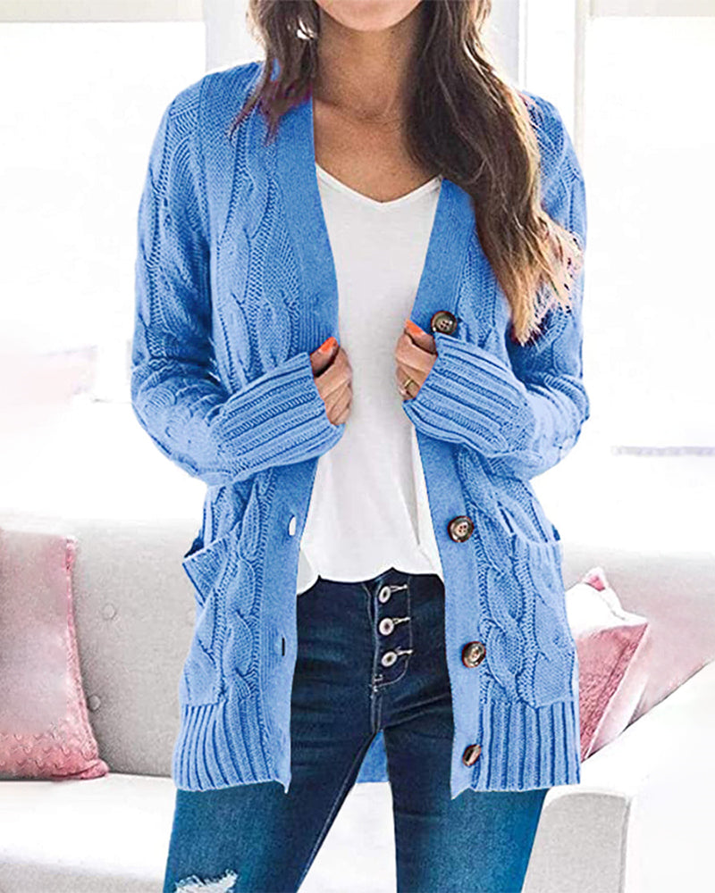 Plain Twist Button Cardigan Sweater