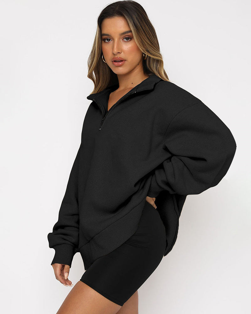 Oversized Half Zip Pullover Long Sleeve Sweatshirt