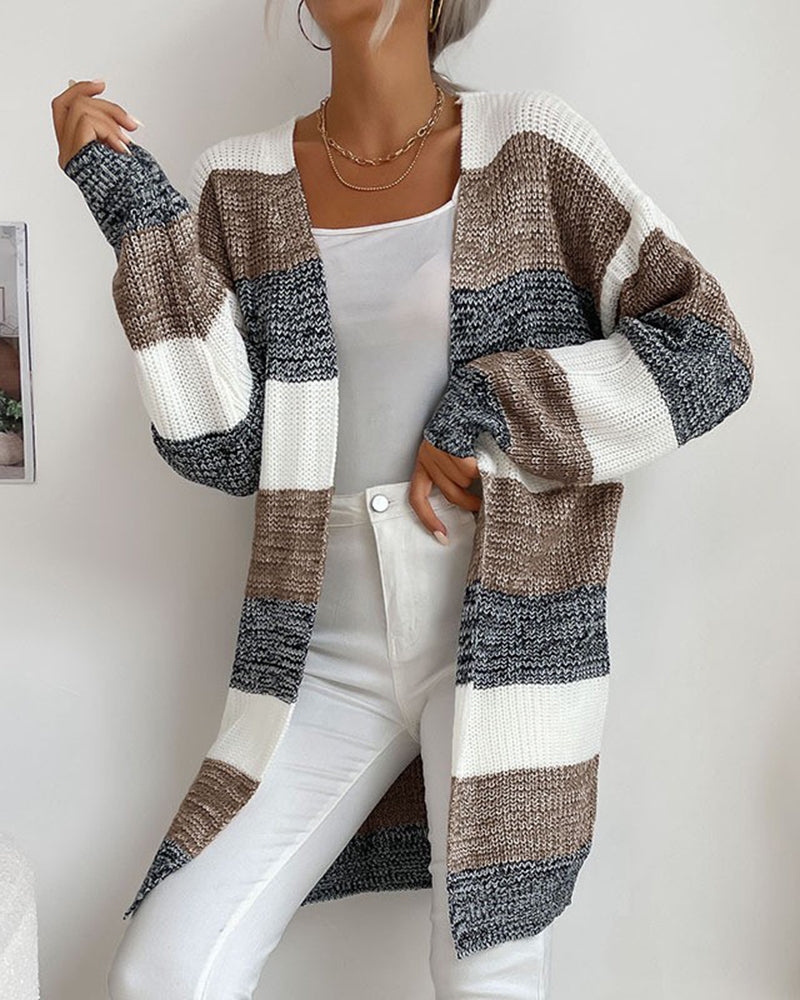 Striped Open-Front Longline Cardigan