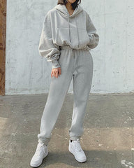 Two Piece Outfits Casual Lounge Sets Hoodied Pullover with Drawstring Tracksuit Sweatsuit