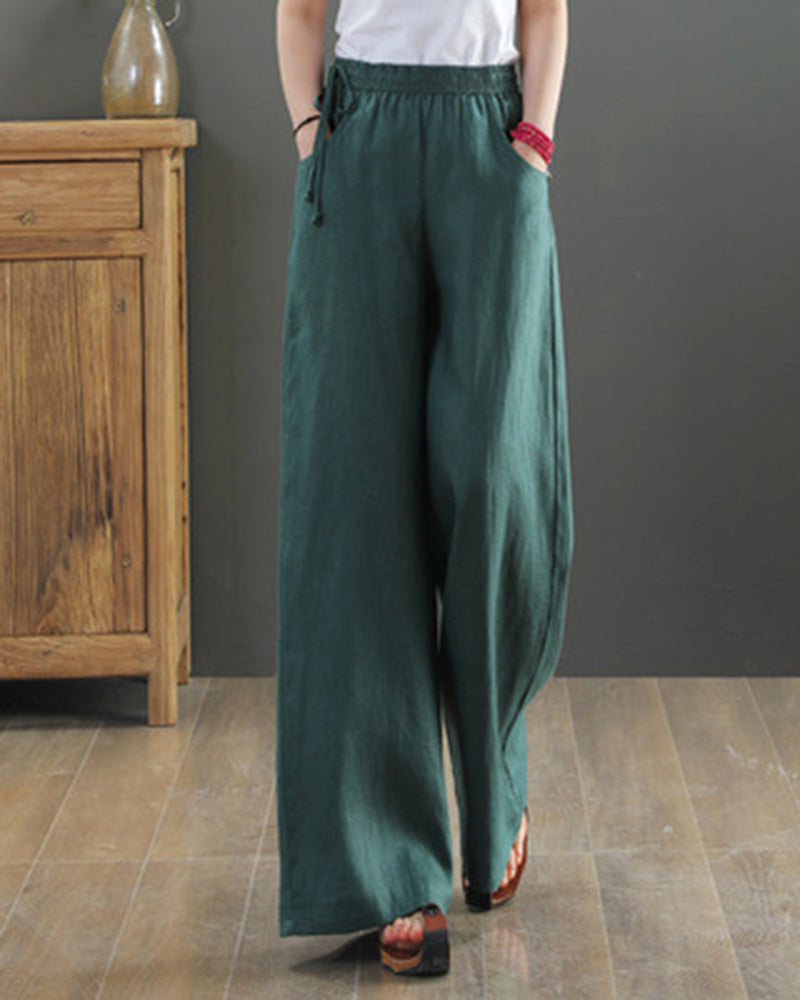 High Waisted Cotton Linen Palazzo Pants Wide Leg Long Pant Trousers