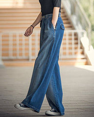 Simple Loose Jeans Casual Fit Jean Trouser Contrast Bloomers Denim Pants